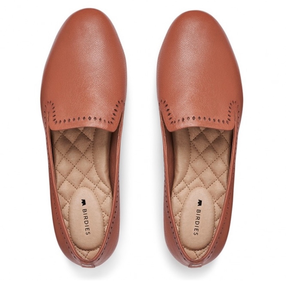 Birdies The Starling Leather Laser Cut Flat Loafer Whiskey Brown US 8